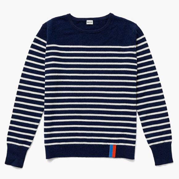 Kule Sophie Sweater Striped Crewneck Cashmere Navy White Size Large